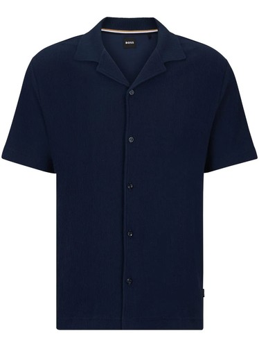 Hugo Boss Men's Powel 129 Pique Cotton Button Down Shirt  Dark Blue