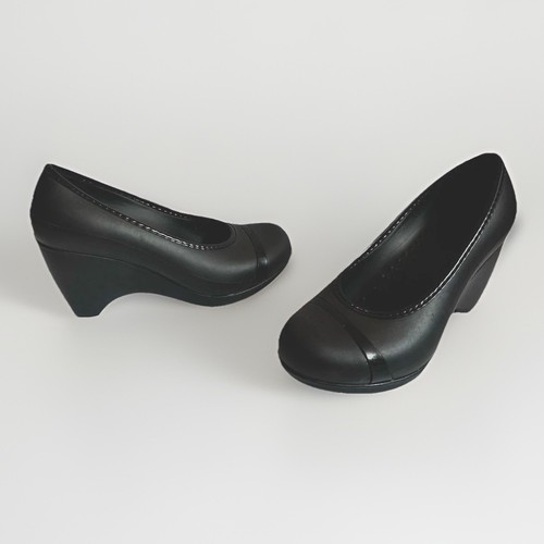 BRANDBLACK Crocs Lena Heels Slip on Shoes Pumps Women’s Size 9 Black Rubber Wedge Wedding
