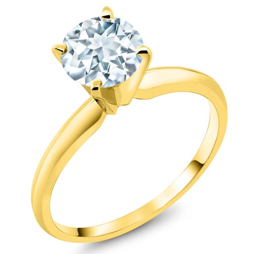 0.75 Ct Round Sky Blue Aquamarine 14K Yellow Gold Ring