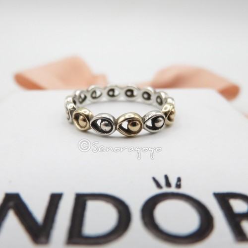 Genuine PANDORA Two Tone Silver & 14k G Peacock Glory Ring Size 52 #190961