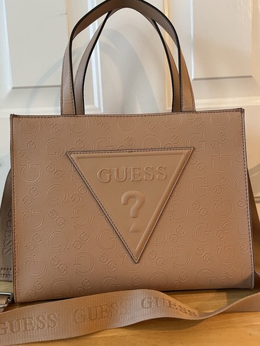 NWT Guess PANYA Large Tote   Purse  Color Taupe Canvas Logo Authentic with Tags.