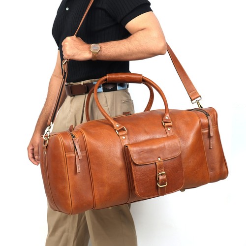 LOTUFF S2M Genuine Leather Full Grain Travel Weekender Duffle Bag