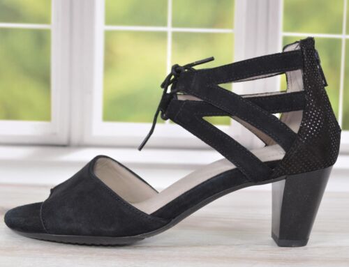 ARA SHOES Nuove scarpe sandali donna ARA RACQUEL pelle scamosciata con cinturini taglia 7 5 NERI