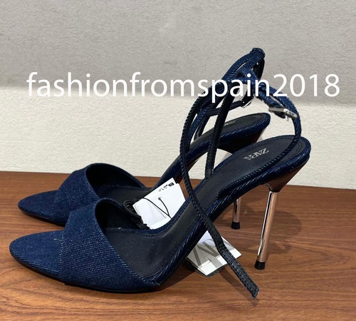 ZARA NEW WOMAN STRAPPY HIGH HEELED DENIM SANDALS SHOES BLUE 35 42 3326 510 400
