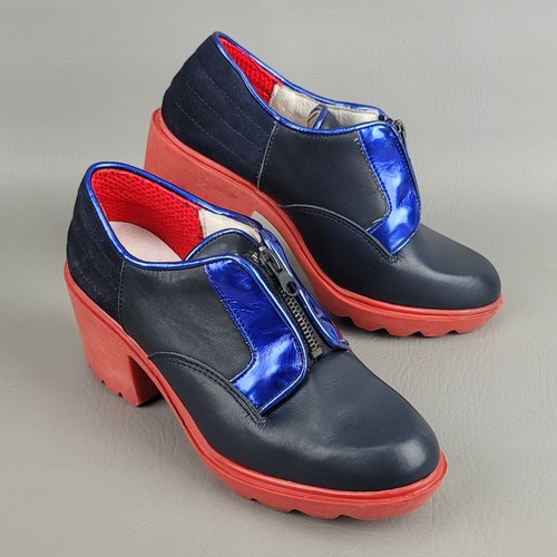 RAYE RARE Swear London Platform Shoes Heels Blue Red Leather Suede Size 37