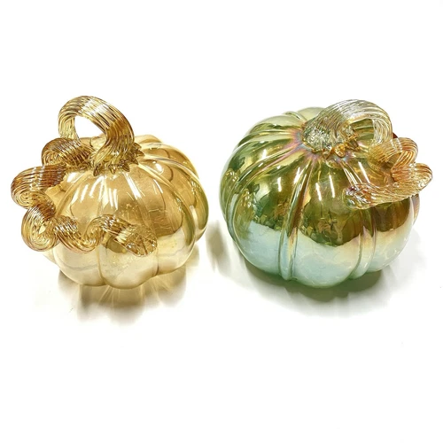 Acorn + Oak Harvest Collection Handblown Glass Pumpkins Set Of 2