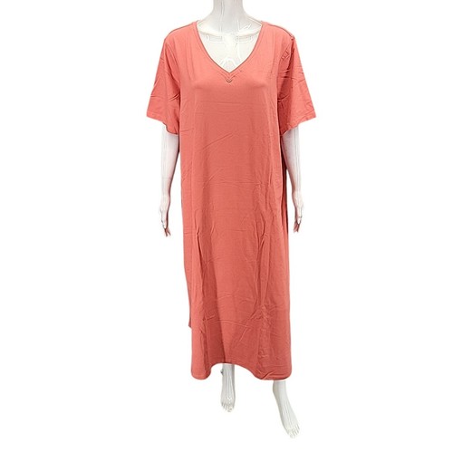 Denim Co Essentials V Neck Maxi Dress w Side Slits Petite 3XP Plus Size Coral