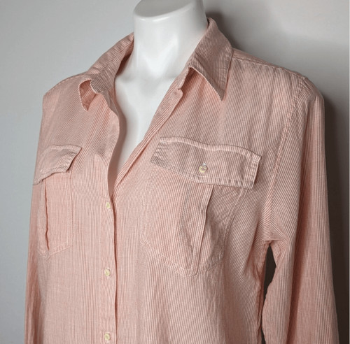 Patagonia orange & white striped button down blo size small