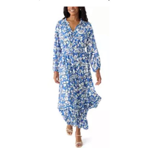 ESSENTIALS Brand New Wonderly Women's Size XL Blue White Floral Dainty Maxi Dress Essential