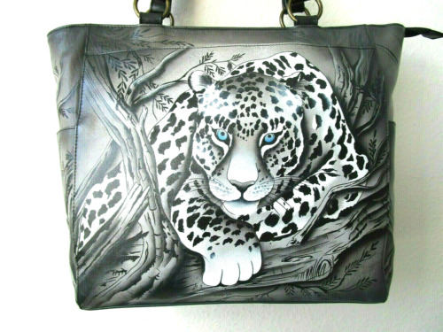 ANUSCHKA AFRICAN LEOPARD HAND PAINTED LEATHER SHOULDER TOTE PURSE   NWT