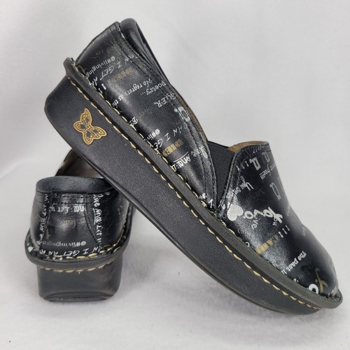Alegria Shoes Womens 37 Black Debra Yolo Allover AOP Professional Nursing Clogs