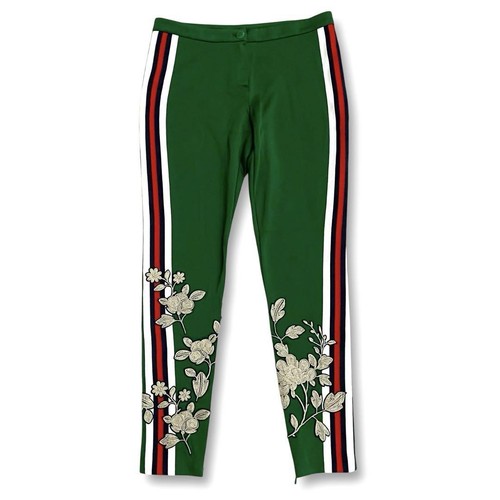 Authentic Gucci Sherry Line Flower Embroidery Pants green Plyester Cotton