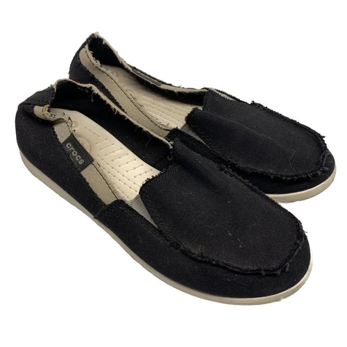 BRANDBLACK Scarpe mocassini CROCS donna Santa Cruz neri in tela taglia 9 comode