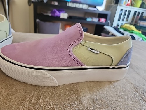 New Women’s Vans Suede Pastel Multicolor Colorblocks Slip On Platform Size 09