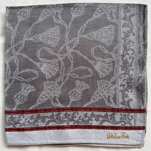 VALENTINO VTG Handkerchief Gray Fabric Woven Rope Tassel Floral Pattern Pocket Square 17"