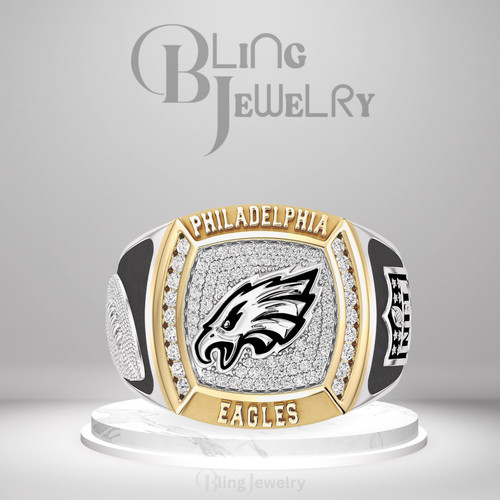 Philadelphia Eagles 1 2 CTTW Two Tone 925 Yellow Gold And Sterling Silver Ring