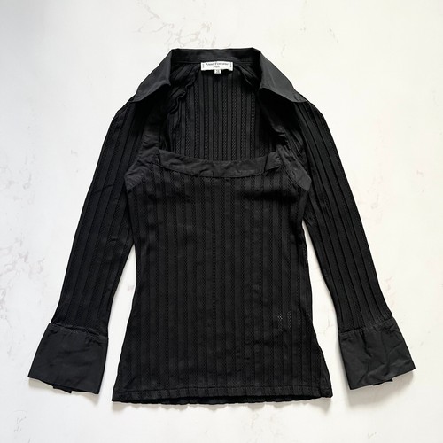 Anne Fontaine Larina 3 4 Black Blouse Top Long Sleeve Button Size 38