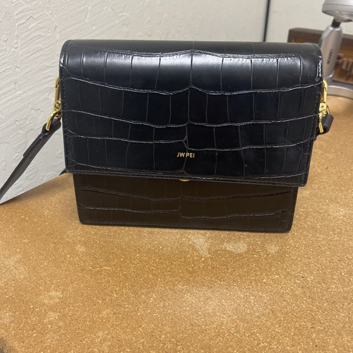 JW PEI Mini Flap Croc Crossbody Black Bag Vegan Leather Purse Womens