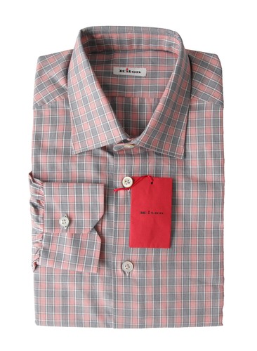 Kiton Pink Check Cotton Shirt   Slim   (KT4272212)