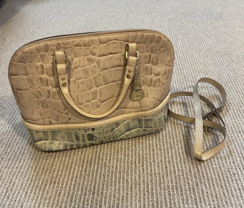Brahmin Vivian 2 Tone Oyster Handbag Crocodile Leather Off White