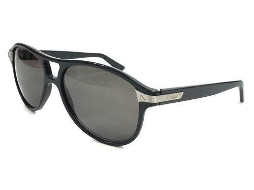 CARTIER GLASSES Cartier Sunglasses CT0081S 001 Bluish Gray Silver Pilot Frames with Gray Lenses