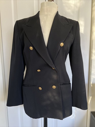 GEORGES HOBEIKA Vintage 1990’s Georges Marciano  Guess Black Gold Button Double Breasted Blazer