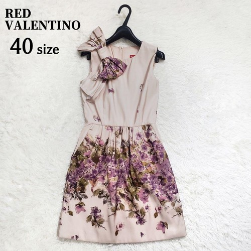 Red Valentino Floral Sleeveless Dress Ribbon Pink Beige Size 40 From Japan