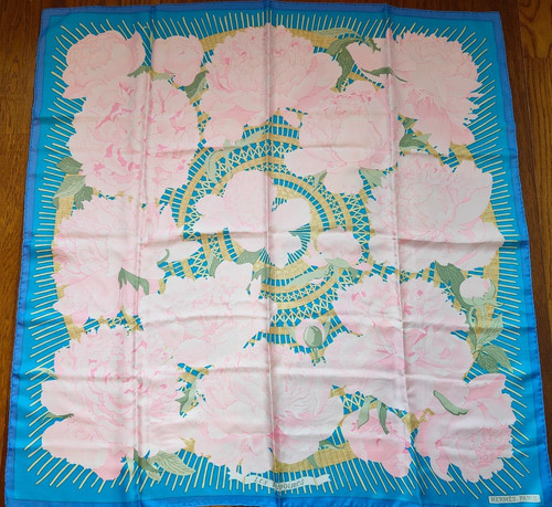 HERMÈS HERMES Scarf Shawl Les Pivoines Carré 90 Peony Floral Pattern 100% Silk 35"