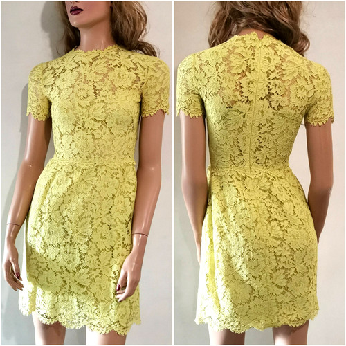 AUTH VALENTINO floral yellow lace Dress IT 38