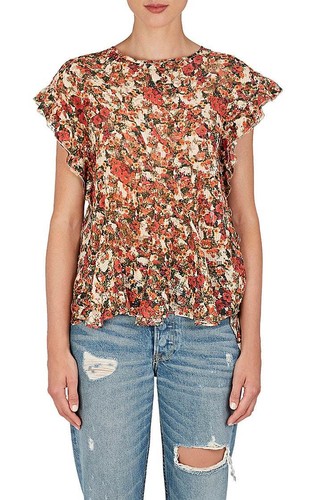 NEW ISABEL MARANT Fliren Floral TOP SIZE 34 (0 2) $565 ORANGE MULTI BARNEYS