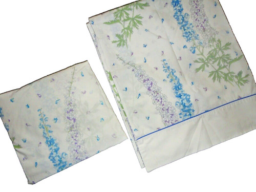 VINTAGE CHRISTIAN DIOR LARKSPUR PURPLE BLUE SNAPDRAGONS FLORAL 2P FULL SHEET SET