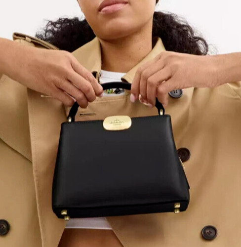 Borsa a tracolla Coach Eliza Mini Carryall nuova con etichette CW040 in pelle NERA oro