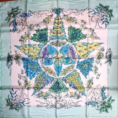 HERMÈS Hermes Scarf Stole Pythagore Zoe Pauwels Botanical Floral Silk Woman Auth 90 cm