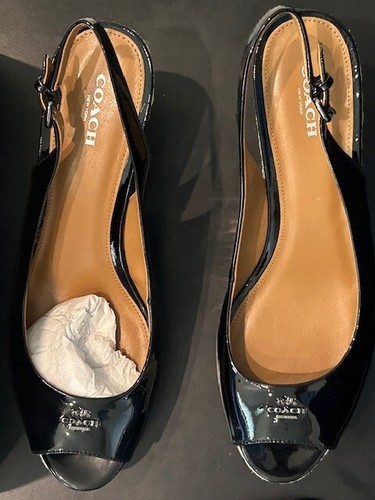 LI NING Nuovo sandalo Coach Ferry Patent 11b nero vernice pelle cinturino tacco posteriore A00863