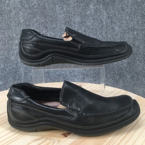 ECCO Shoes Mens 43 Tucker Venetian Slip On Loafers Black Leather Moc Toe Low