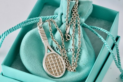 Collana Tiffany & Co. grande racchetta da tennis in argento 2" ciondolo 18 pollici