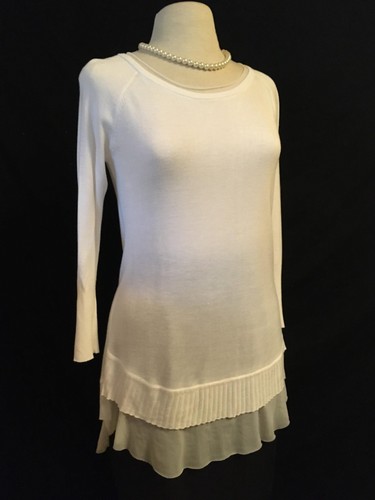 OFF WHITE Abito maglione lungo leggero NEIMAN MARCUS bianco sporco dettagli rete rayon PICCOLO