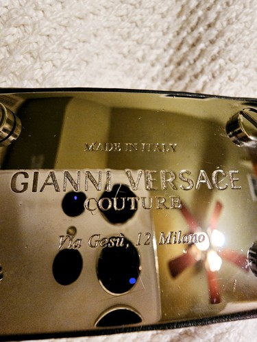 Gianni Versace Logo Targa Cintura Nera Motivo Greco Pelle XRare Fatto a Mano Italia