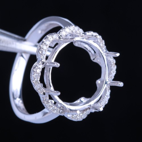 Semi Mount 12 13mm Round Cut 925 Silver Unique Fine Ring Natural Diamond Wedding