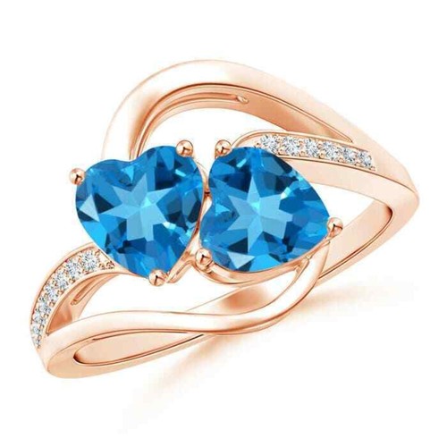 925 Silver Heart Swiss Blue Topaz Stone Prong Trendy Promise Ring Jewelry Size 7