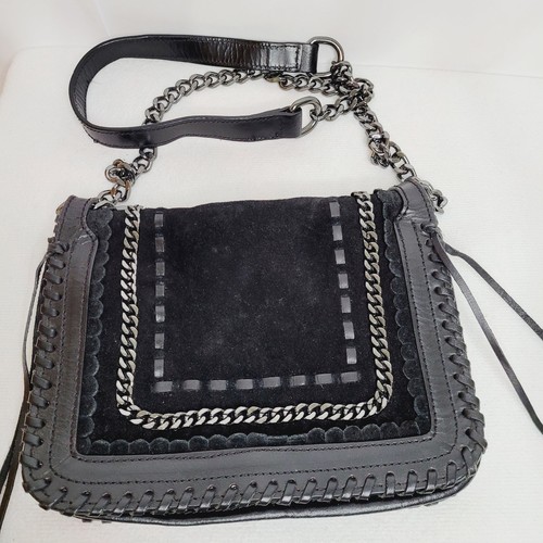 Borsa donna Zara nera scamosciata pelle intrecciata catena tracolla