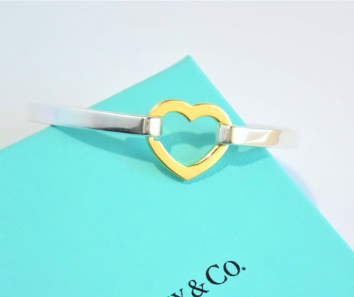 TIFFANY & CO. Bracciale Tiffany & Co Oro Giallo 18K Argento Cuore Aperto Gancio 6 25" in Sacchetto Raro