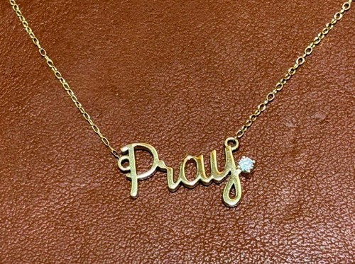 Alison Lou NY Diamond 14k Yellow Gold Pray Letter Pendant Necklace 15.7inches