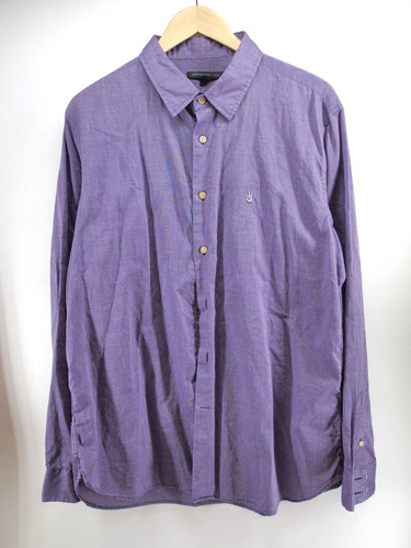 JOHN VARVATOS BUTTON SHIRT  XL PURPLE IRIDESCENT PEACE SIGN HAND EMBROIDERED USA