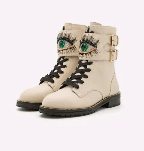 Kurt Geiger London Sutton Eye Embellished Combat Boots Size 35.5