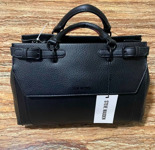 Steve Madden Bag Black Classic Pebble Leather Satchel Handbag