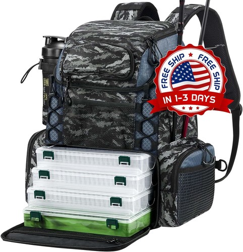STATE BAGS Mochila para pesca al aire libre con portacañas y 4 cajas de aparejos  NUEVO US