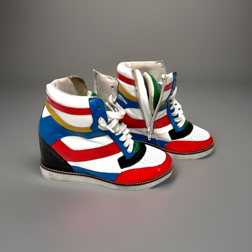 Sneaker donna Jeffrey Campbell Ibiza con zeppa taglia 8 1 2 colore blocco rosso blu rosso