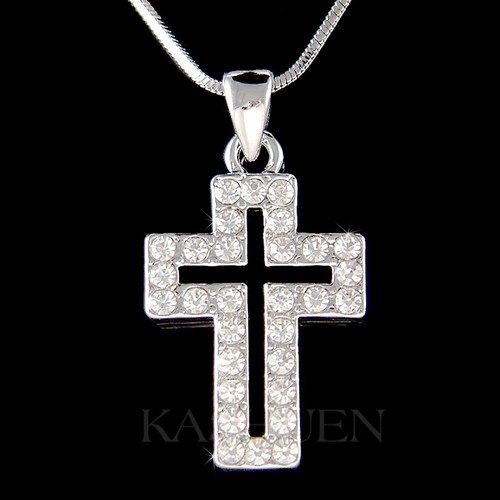 ~Stylish Cross~ Made with Swarovski Crystal Jesus Christ God Religious Necklace