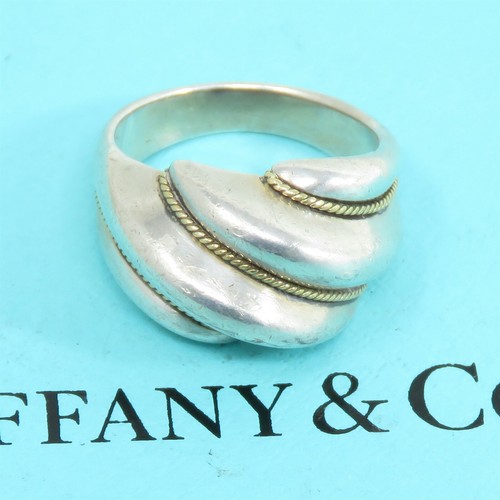 NYJEWEL Tiffany & Co 925 Sterling Silver 18k G Wavy Dome Ring